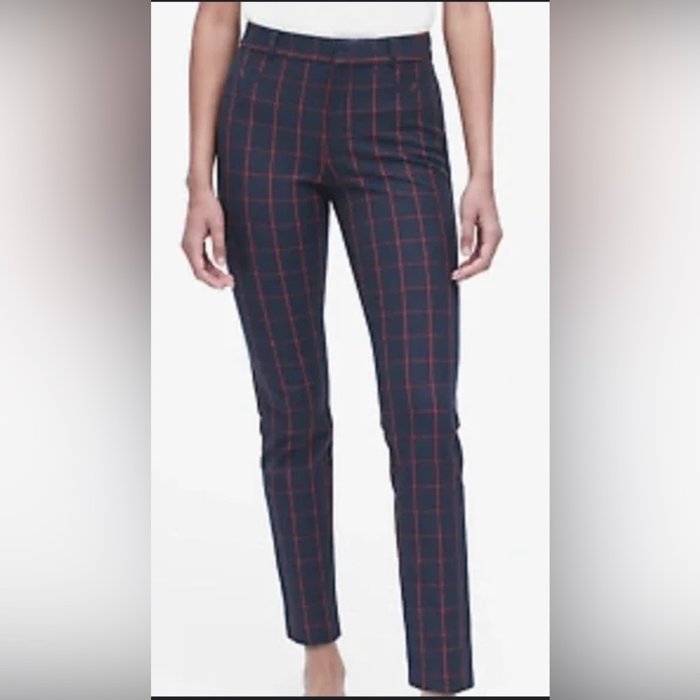 Banana Republic Navy and Red Plaid Straight Leg Pants